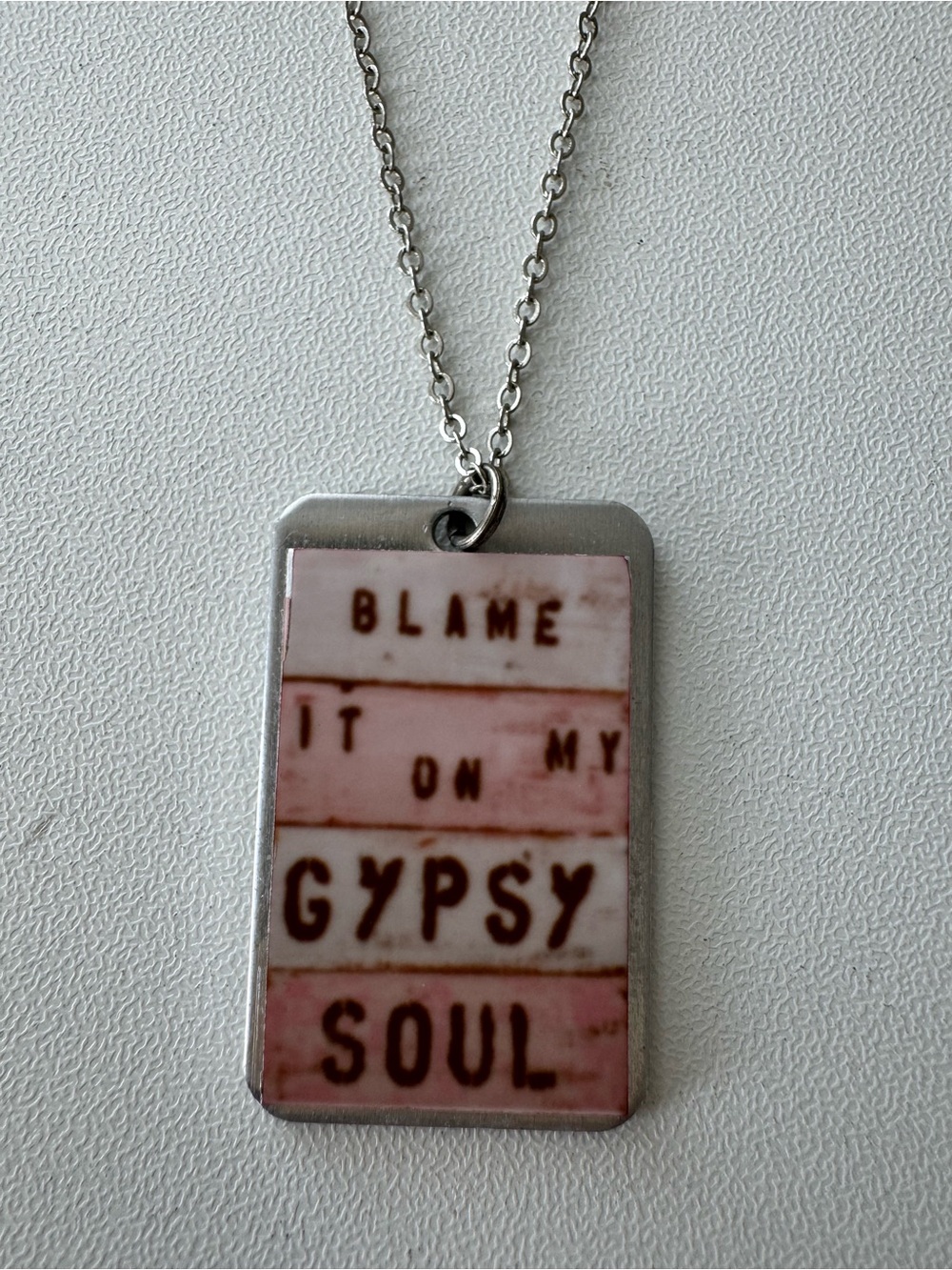 Gypsy Soul Rectangle Pendant Necklace - Pink and Silver